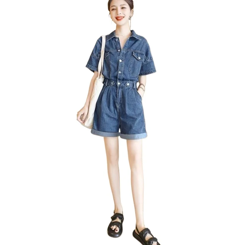 American Waist and Thin Denim Jumpsuit Women's Shorts Summer New Casual Short-sleeved Jumpsuit Age Reduction Simple Commuting
American Waist and Thin Denim Jumpsuit Women's Shorts Summer New Casual Short-sleeved Jumpsuit Age Reduction Simple Commuting