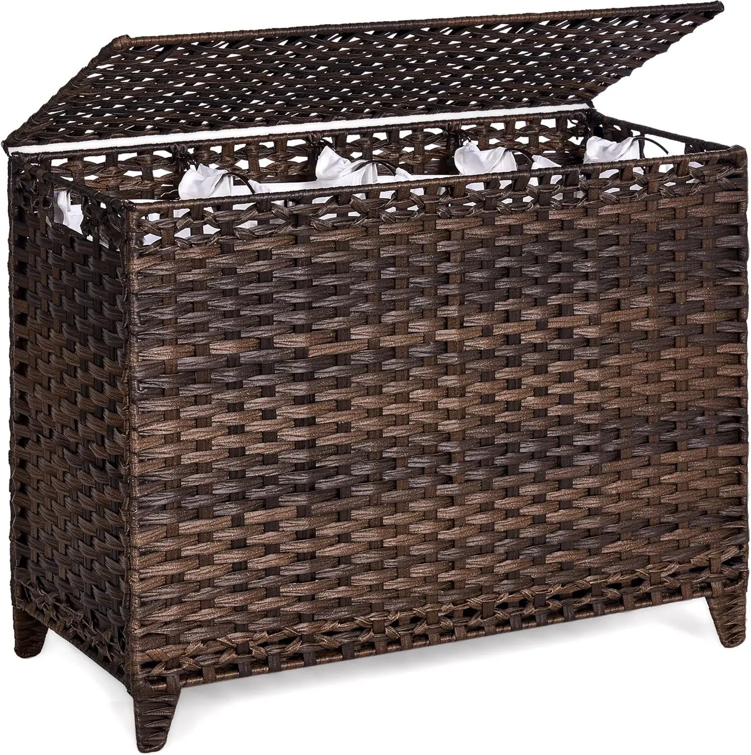 176L Laundry Hamper with 4 Removable Liner Bags, Handwoven Rattan Clothes Basket with Lid & Heightened Feet, Sturdy Iron Frame
176L Laundry Hamper with 4 Removable Liner Bags, Handwoven Rattan Clothes Basket with Lid & Heightened Feet, Sturdy Iron Frame
