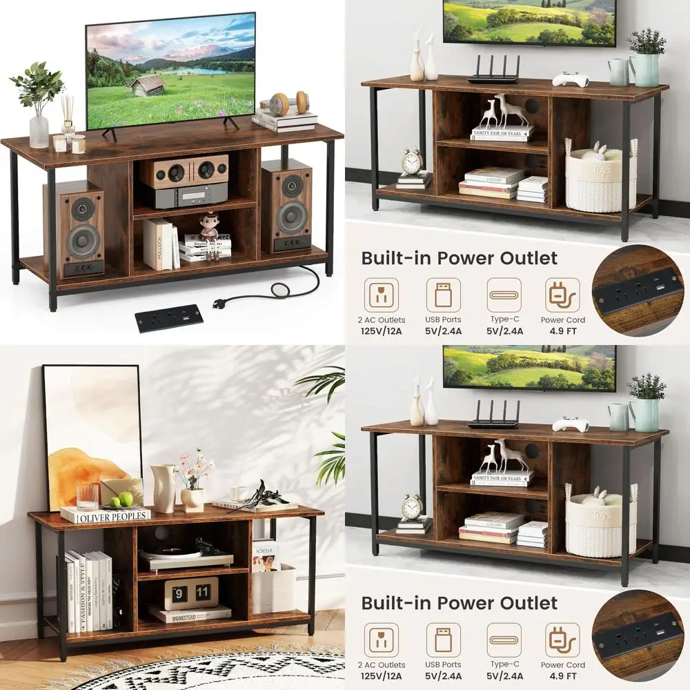 Rustic Brown Industrial-Style TV Stand for 50 TVs, Entertainment Center with Power Outlets, Adjustable Shelves & Foot Pads
Rustic Brown Industrial-Style TV Stand for 50 TVs, Entertainment Center with Power Outlets, Adjustable Shelves & Foot Pads