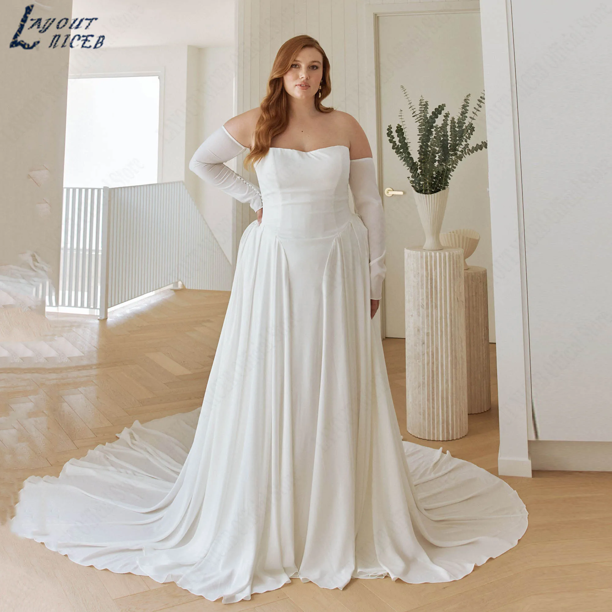 Chiffon Wedding Dress with Detachble Off Shoulder A-line Strapless Bridal Gowns Minimalism Backless vestido de novia Customized
Chiffon Wedding Dress with Detachble Off Shoulder A-line Strapless Bridal Gowns Minimalism Backless vestido de novia Customized