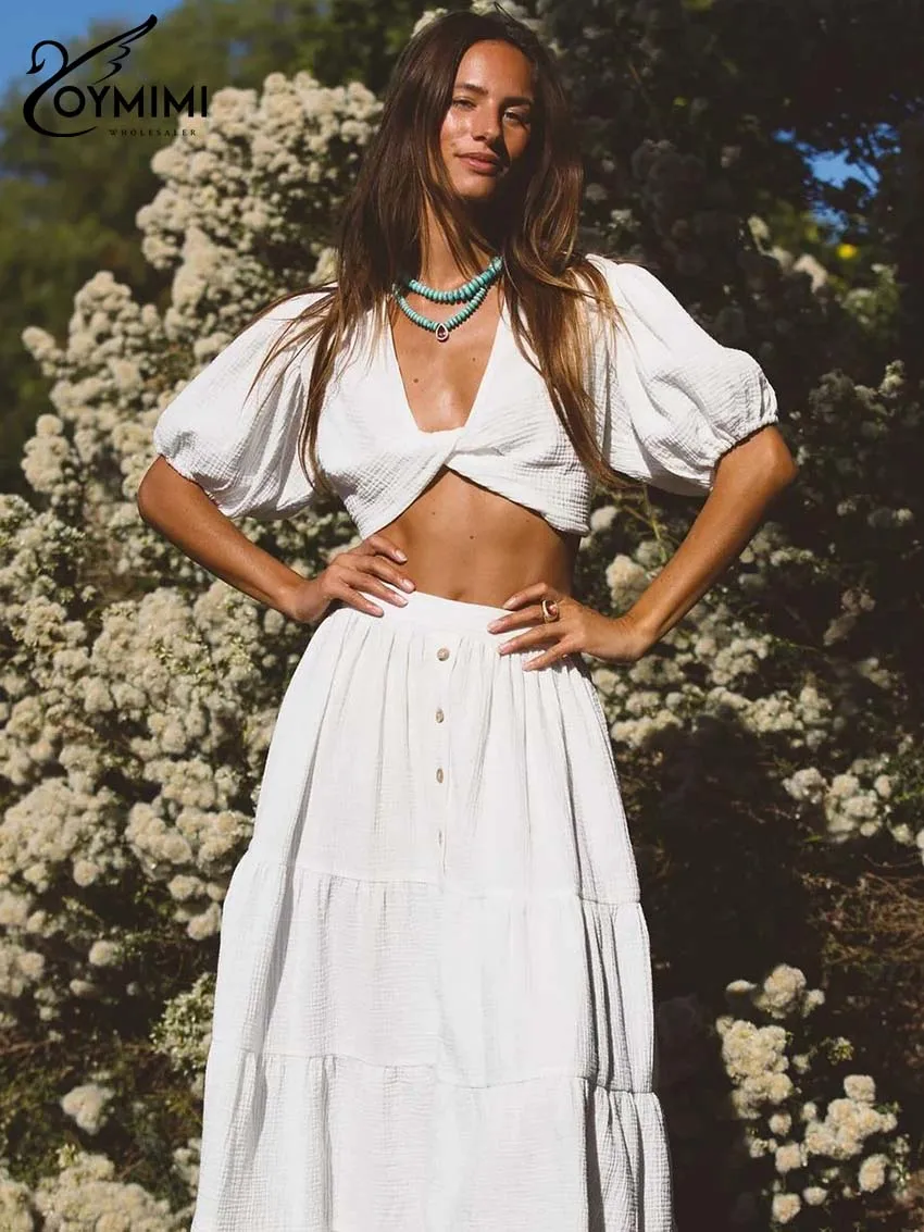 Oymimi Fashion White Cotton Woman 2 Piece Outfit Set Elegant V-Neck Short Sleeve Crop Tops And Button Loose Pleated Skirts Sets
Oymimi Fashion White Cotton Woman 2 Piece Outfit Set Elegant V-Neck Short Sleeve Crop Tops And Button Loose Pleated Skirts Sets