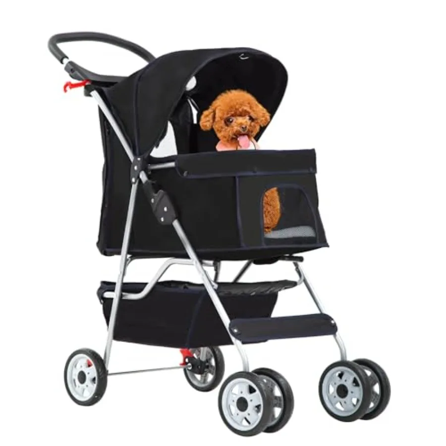 Pet stroller for travel and daily use, polyester fabric, dark black, foldable 4-wheel design with cup holder and removable line
Pet stroller for travel and daily use, polyester fabric, dark black, foldable 4-wheel design with cup holder and removable line