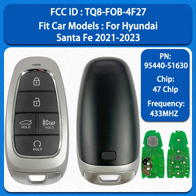 CN020252 Aftermarket 5 Buttons Smar tKey 95440-S1630 FCC TQ8-FOB-4F27 47 Chip 434MHz KeylessGo For Hyundai Santa Fe Hybrid 2021+
CN020252 Aftermarket 5 Buttons Smar tKey 95440-S1630 FCC TQ8-FOB-4F27 47 Chip 434MHz KeylessGo For Hyundai Santa Fe Hybrid 2021+