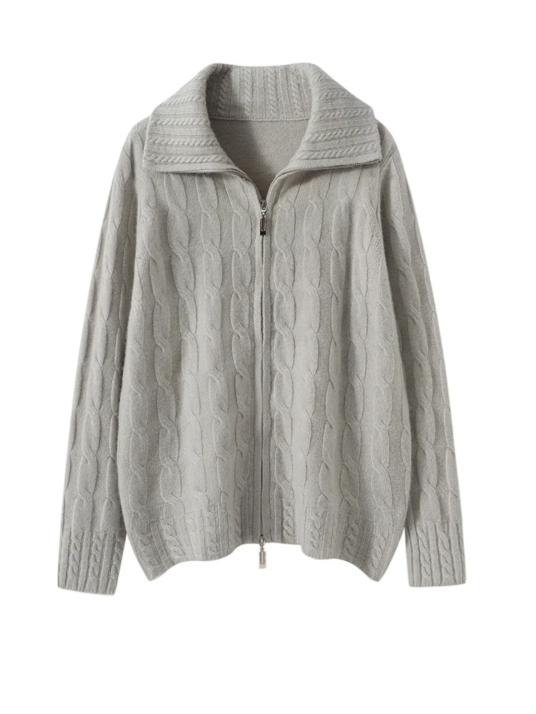 Классический женский свитер, пальто, 100% кашемир, кардиган на молнии с отложным воротником, теплый осенне-зимний повседневный корейский офисный костюм
Классический женский свитер, пальто, 100% кашемир, кардиган на молнии с отложным воротником, теплый осенне-зимний повседневный корейский офисный костюм