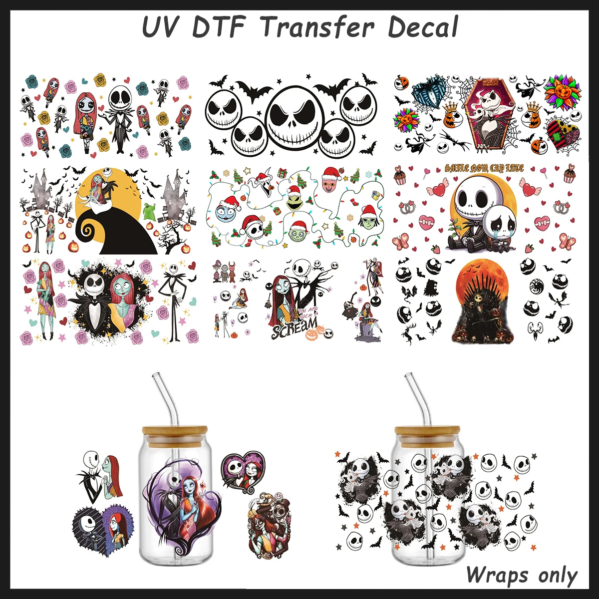 Spooky Skeleton Couple UV DTF Cup Wrap Halloween Themed Transfer Sticker for 16oz Libbey Glass Can Waterproof DIY Tumbler Decal
Spooky Skeleton Couple UV DTF Cup Wrap Halloween Themed Transfer Sticker for 16oz Libbey Glass Can Waterproof DIY Tumbler Decal