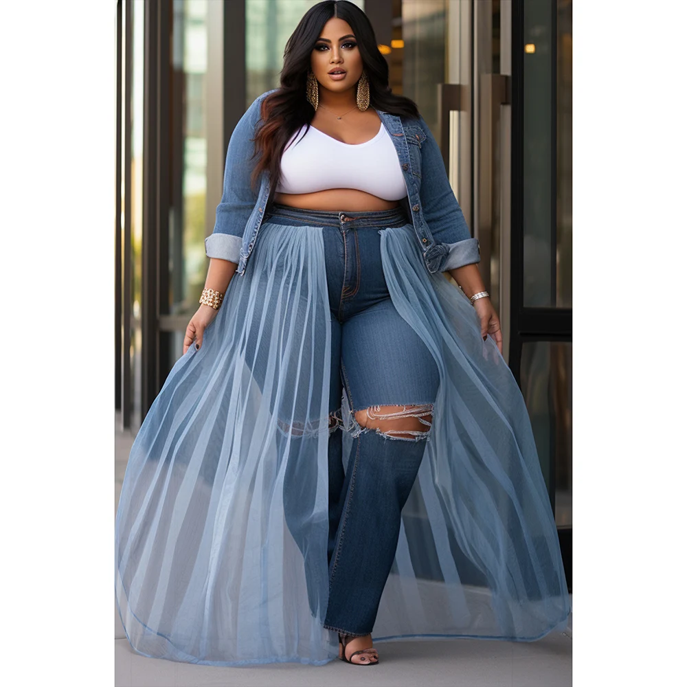 Plus Size Women's Jeans 2024 Blue Button Fashion Transparent Ribbon Ripped Skinny Jeans
Plus Size Women's Jeans 2024 Blue Button Fashion Transparent Ribbon Ripped Skinny Jeans