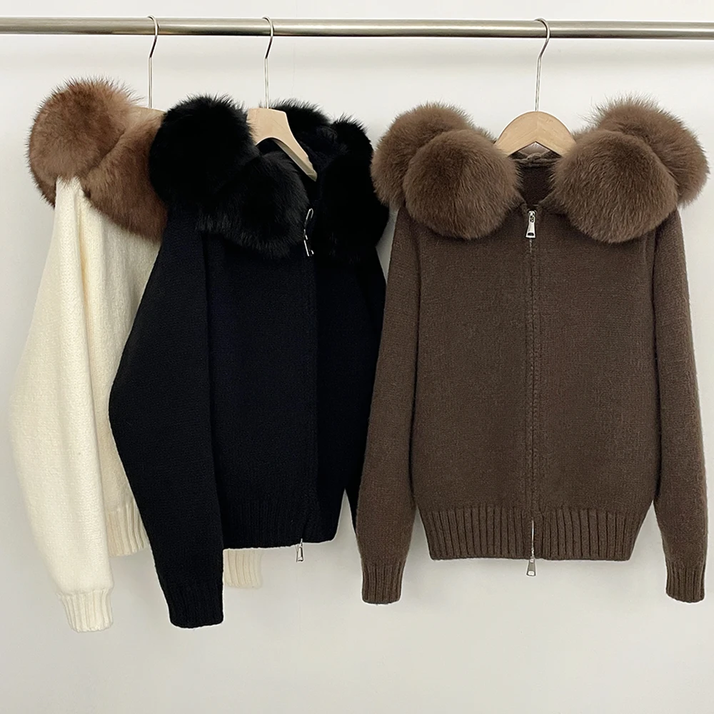 Cardigan Winter Clothing Sweater Women Trends 2025 Knitwear Real Fur with Natural Fur Women's Hooded Zip-up Sweater Pulls Femmes
Cardigan Winter Clothing Sweater Women Trends 2025 Knitwear Real Fur with Natural Fur Women's Hooded Zip-up Sweater Pulls Femmes