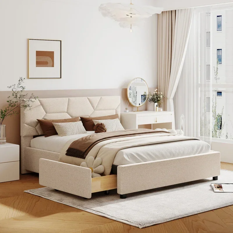 Бежевая мягкая кровать-платформа размера «queen-size» с изголовьем кирпичного узора и 4 ящиками, льняная ткань, для внутренней мебели для спальни
Бежевая мягкая кровать-платформа размера «queen-size» с изголовьем кирпичного узора и 4 ящиками, льняная ткань, для внутренней мебели для спальни