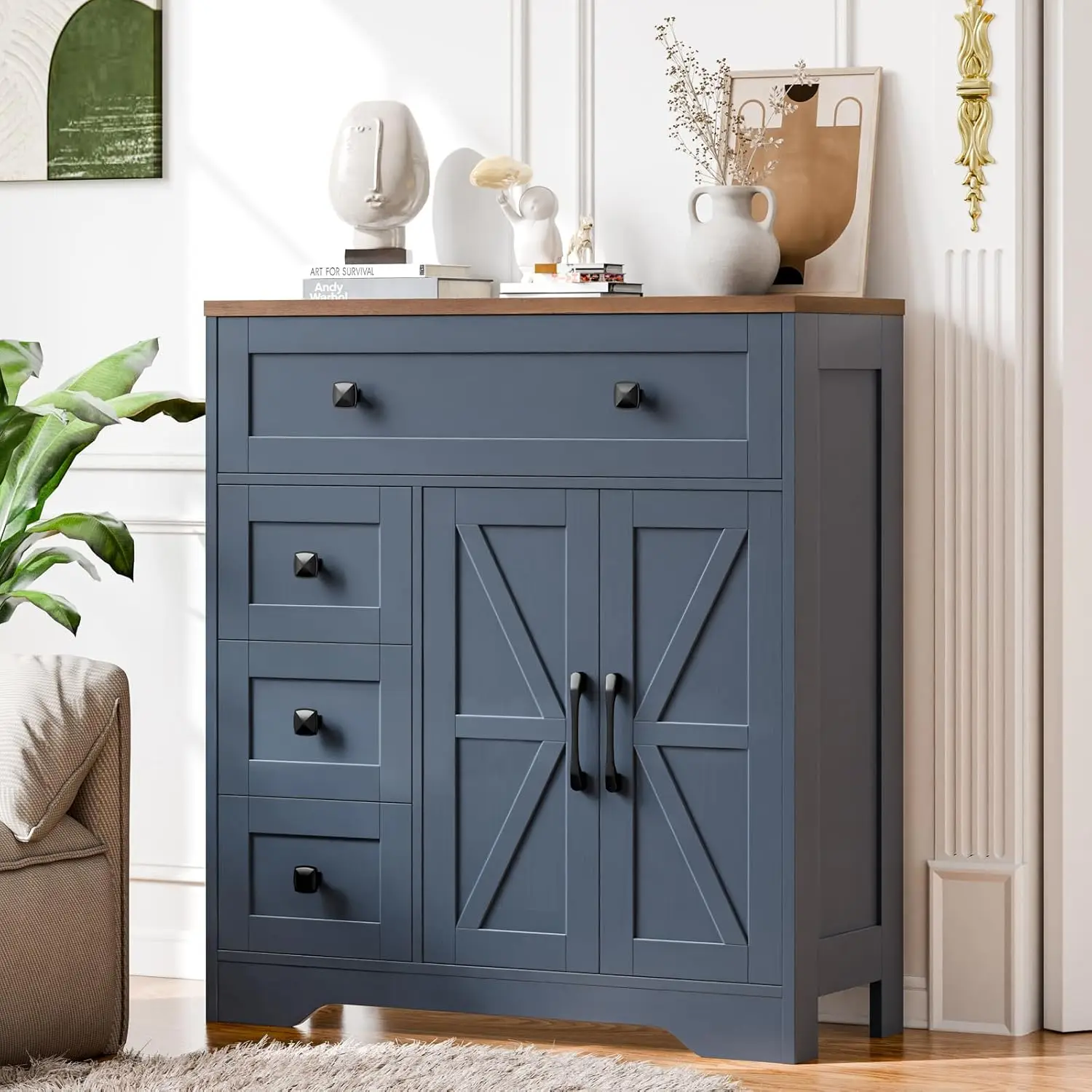 Farmhouse Storage Cabinet with 2 Doors and 4 Drawers, Freestanding Bathroom Storage Cabinet Kitchen Pantry, Floor, Customized
Farmhouse Storage Cabinet with 2 Doors and 4 Drawers, Freestanding Bathroom Storage Cabinet Kitchen Pantry, Floor, Customized