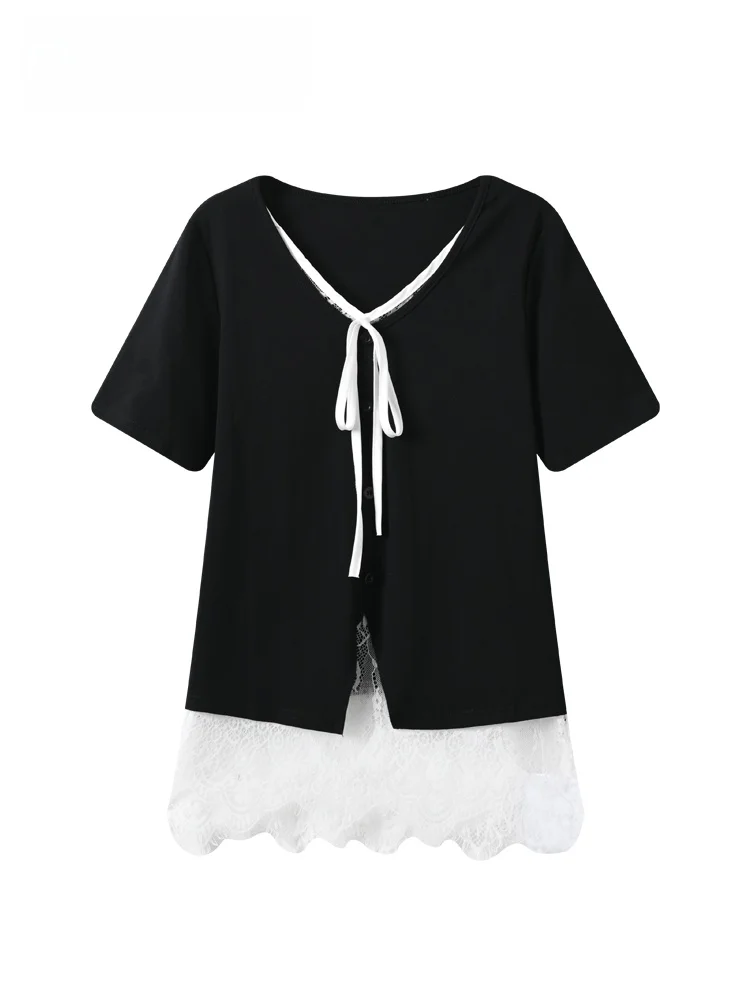 Loose Lace Splice Short Sleeve T-Shirt Women's Summer New Style plus Size Cotton Polyester Blend Comfortable Casual Top
Loose Lace Splice Short Sleeve T-Shirt Women's Summer New Style plus Size Cotton Polyester Blend Comfortable Casual Top