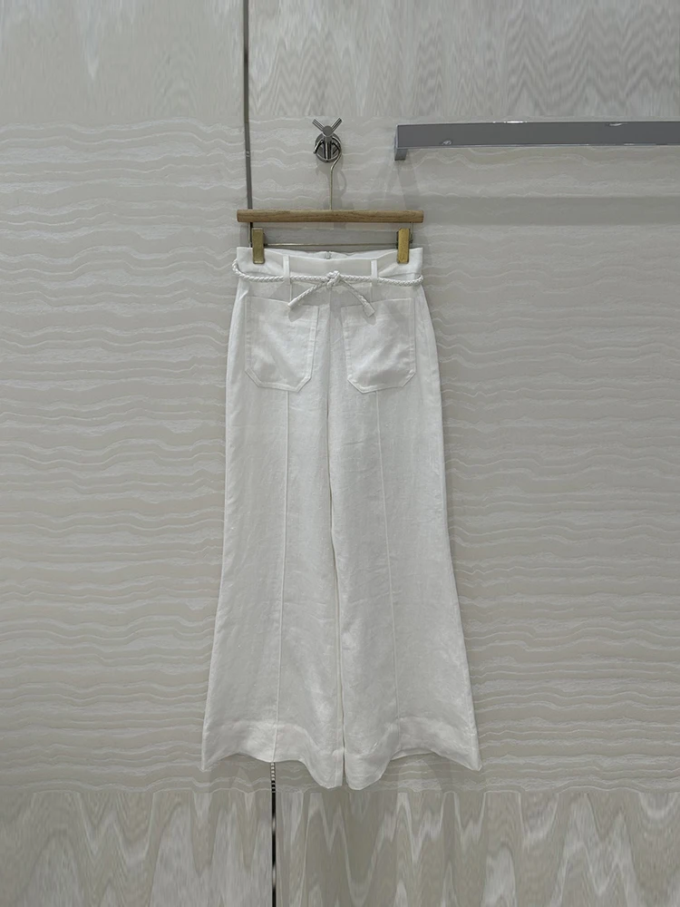 Spring Summer Fashion Daily Casual White Color Loose Wide Leg Pants Women's Solid Color Belt Pocket Straight Barrel Trousers
Spring Summer Fashion Daily Casual White Color Loose Wide Leg Pants Women's Solid Color Belt Pocket Straight Barrel Trousers