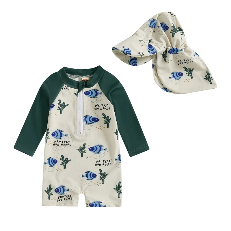 Baby Boys Swimsuit Long sleeve Fish Turtle Print Rash Guard Jumpsuit with Hat Summer Swimwear
Baby Boys Swimsuit Long sleeve Fish Turtle Print Rash Guard Jumpsuit with Hat Summer Swimwear