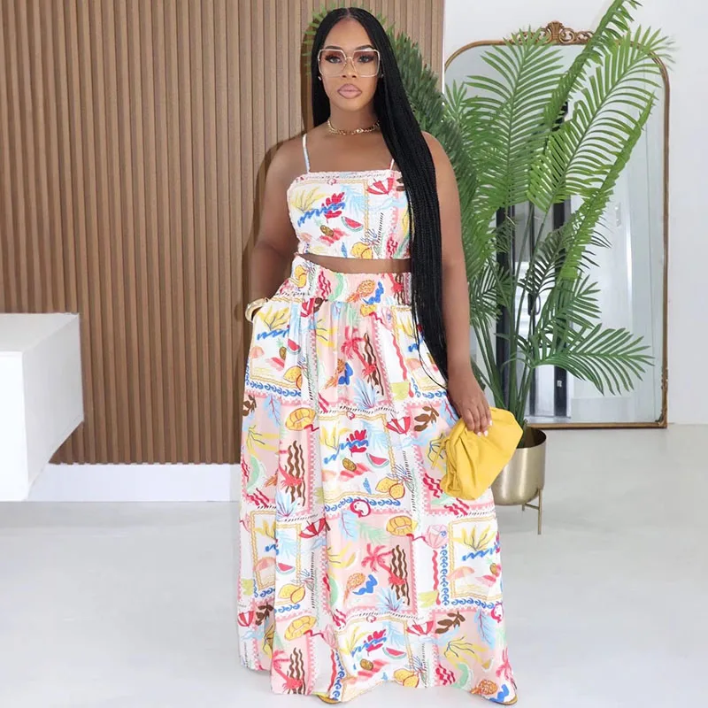 Sexy Geometric Multi Printed 2 Pieces Set for Woman Outfit Holiday Beach Spaghetti Strap Crop Top and High Waist Long Skirt Sets
Sexy Geometric Multi Printed 2 Pieces Set for Woman Outfit Holiday Beach Spaghetti Strap Crop Top and High Waist Long Skirt Sets