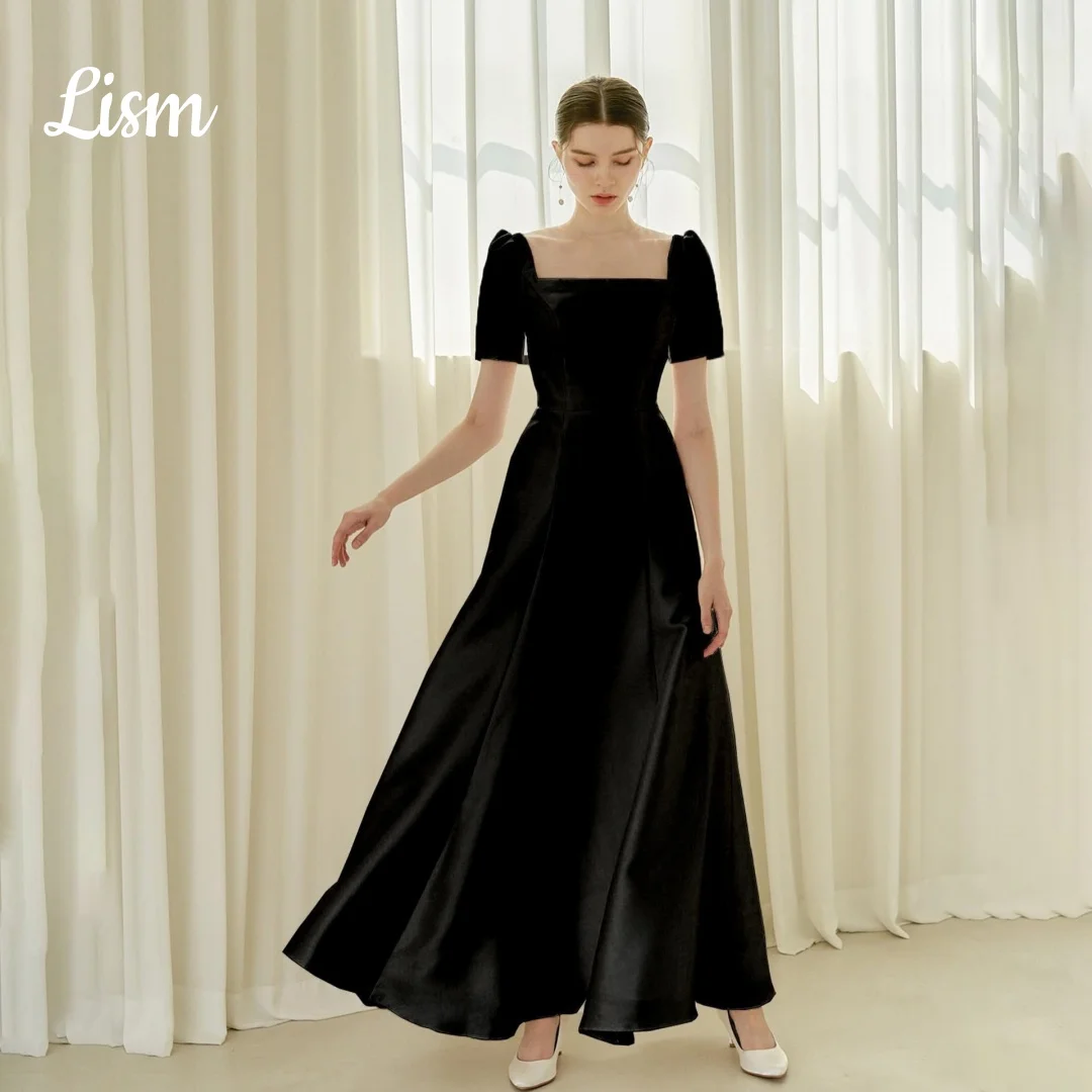 Lism Simple Black Korean Wedding Dresses Square Collar Short Puff Sleeves Satin A-Line Bridal Party Gown Evening Dresses Custom
Lism Simple Black Korean Wedding Dresses Square Collar Short Puff Sleeves Satin A-Line Bridal Party Gown Evening Dresses Custom