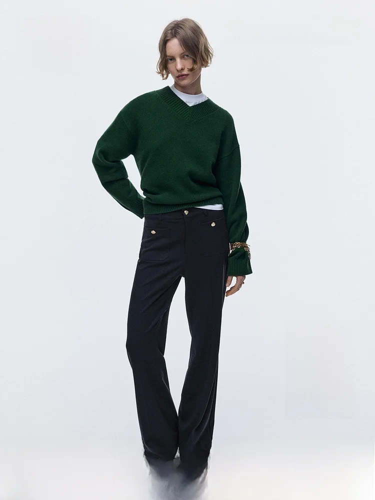 High Waist Flared Pants for Women in Twill Fabric Business Style Casual Trousers by H&M Ladies High Waist Wide Leg Pants
High Waist Flared Pants for Women in Twill Fabric Business Style Casual Trousers by H&M Ladies High Waist Wide Leg Pants