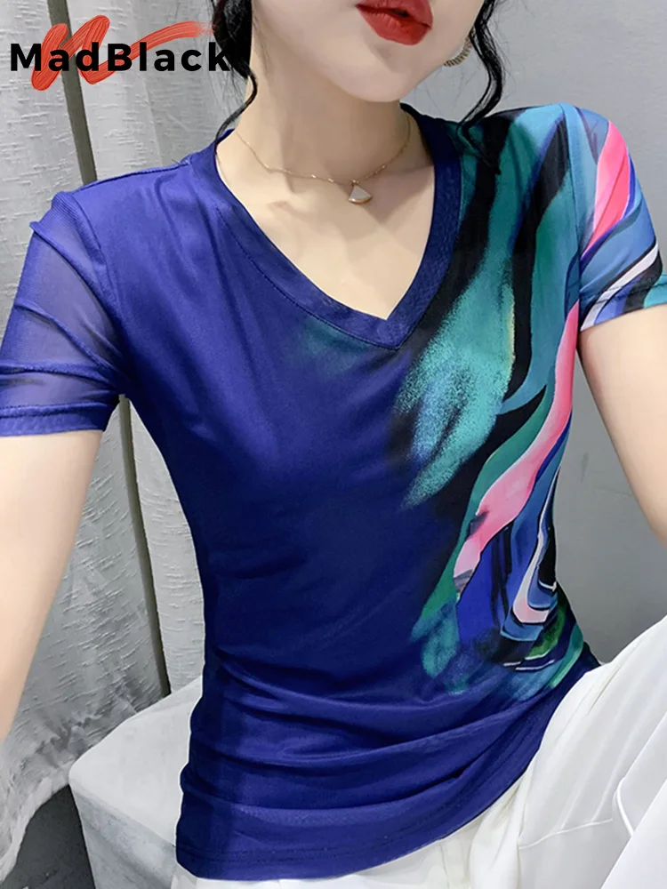 MadBlack Summer European Clothes T-Shirt Chic V-Neck Print Mesh Color Blocking Tops Short Sleeve Bottoming Shirt Tees T26008L
MadBlack Summer European Clothes T-Shirt Chic V-Neck Print Mesh Color Blocking Tops Short Sleeve Bottoming Shirt Tees T26008L