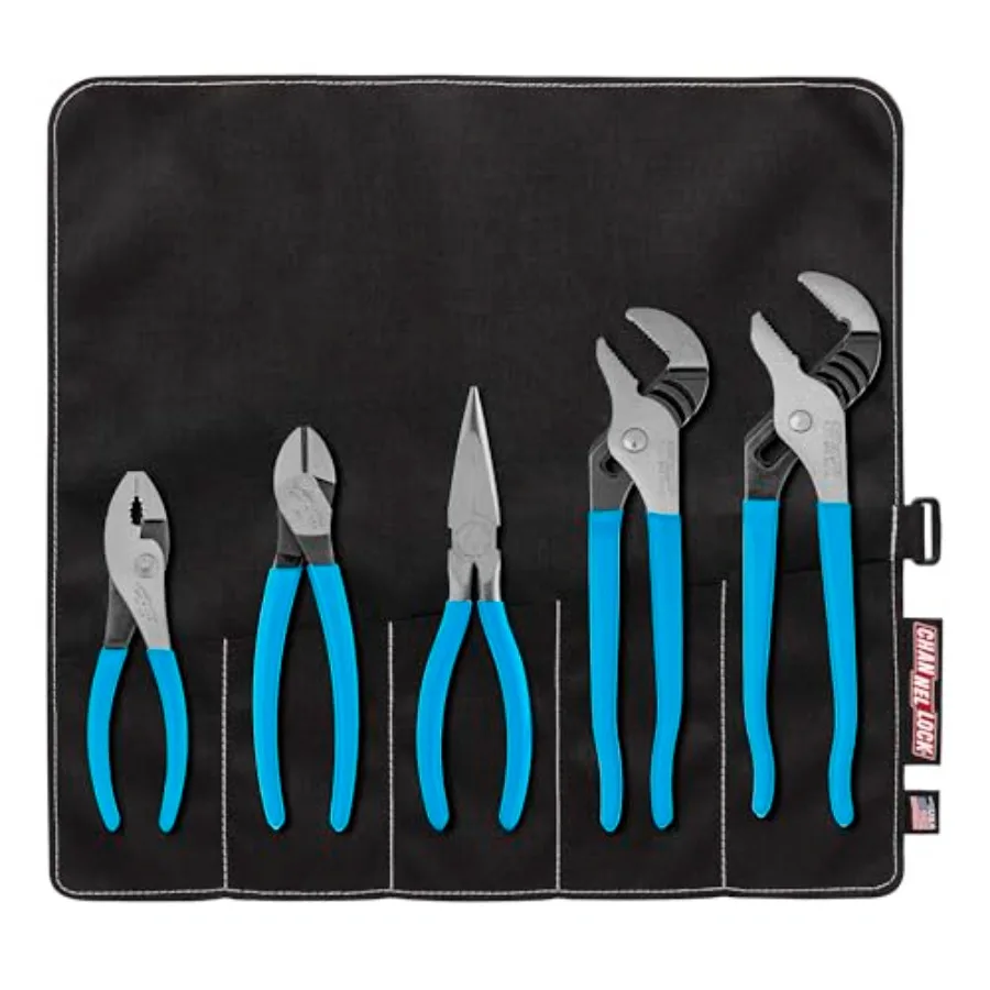 5pc Professional Pliers Set with Tool Roll Made in USA Includes Straight Jaw Tongue and Groove Cutting Long Nose and Slip Joint
5pc Professional Pliers Set with Tool Roll Made in USA Includes Straight Jaw Tongue and Groove Cutting Long Nose and Slip Joint