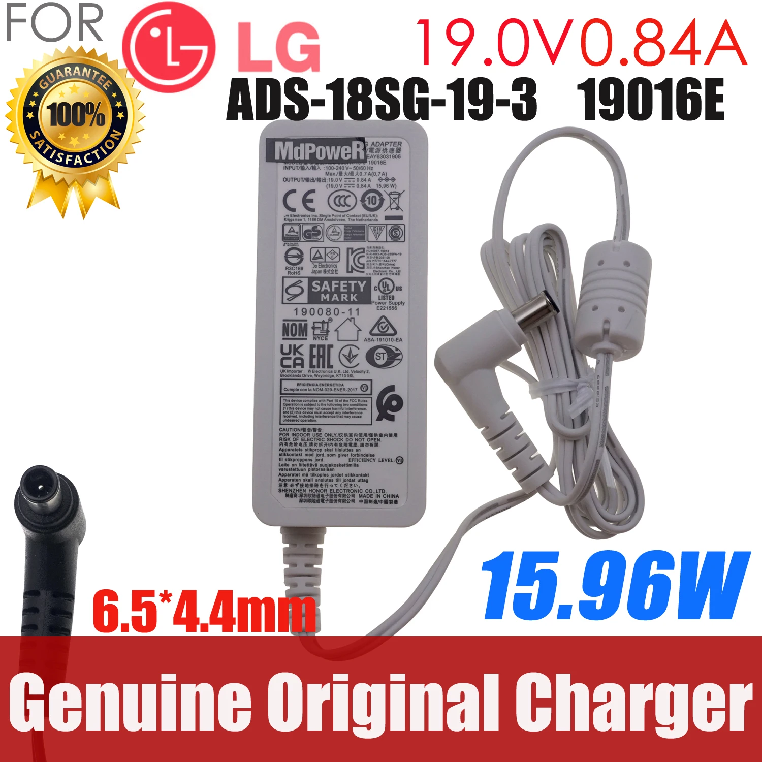Original 19V 0.84A For LG 20M37H 19M35A 20M35D 20M37A LCD Monitor Power Supply 19016G ADS-18SG-19-3 AC Switching Adapter WHITE
Original 19V 0.84A For LG 20M37H 19M35A 20M35D 20M37A LCD Monitor Power Supply 19016G ADS-18SG-19-3 AC Switching Adapter WHITE