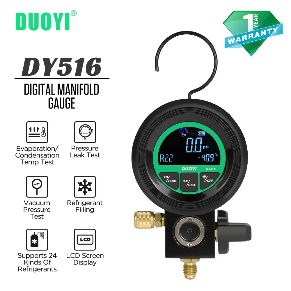 DUOYI DY516 Digital HVAC Manifold Gauge Fluorination Meter Refrigeration Cold Medium Vacuum Pressure Tool
DUOYI DY516 Digital HVAC Manifold Gauge Fluorination Meter Refrigeration Cold Medium Vacuum Pressure Tool