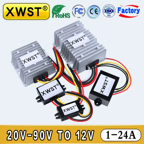 DC Converter Voltage Regulator DC Converter 20-90V 24V 36V 48V 60V 72V to 12V Module 1-24A Power Inverter Buck Transformer Adapter Voltage Regulator for Car