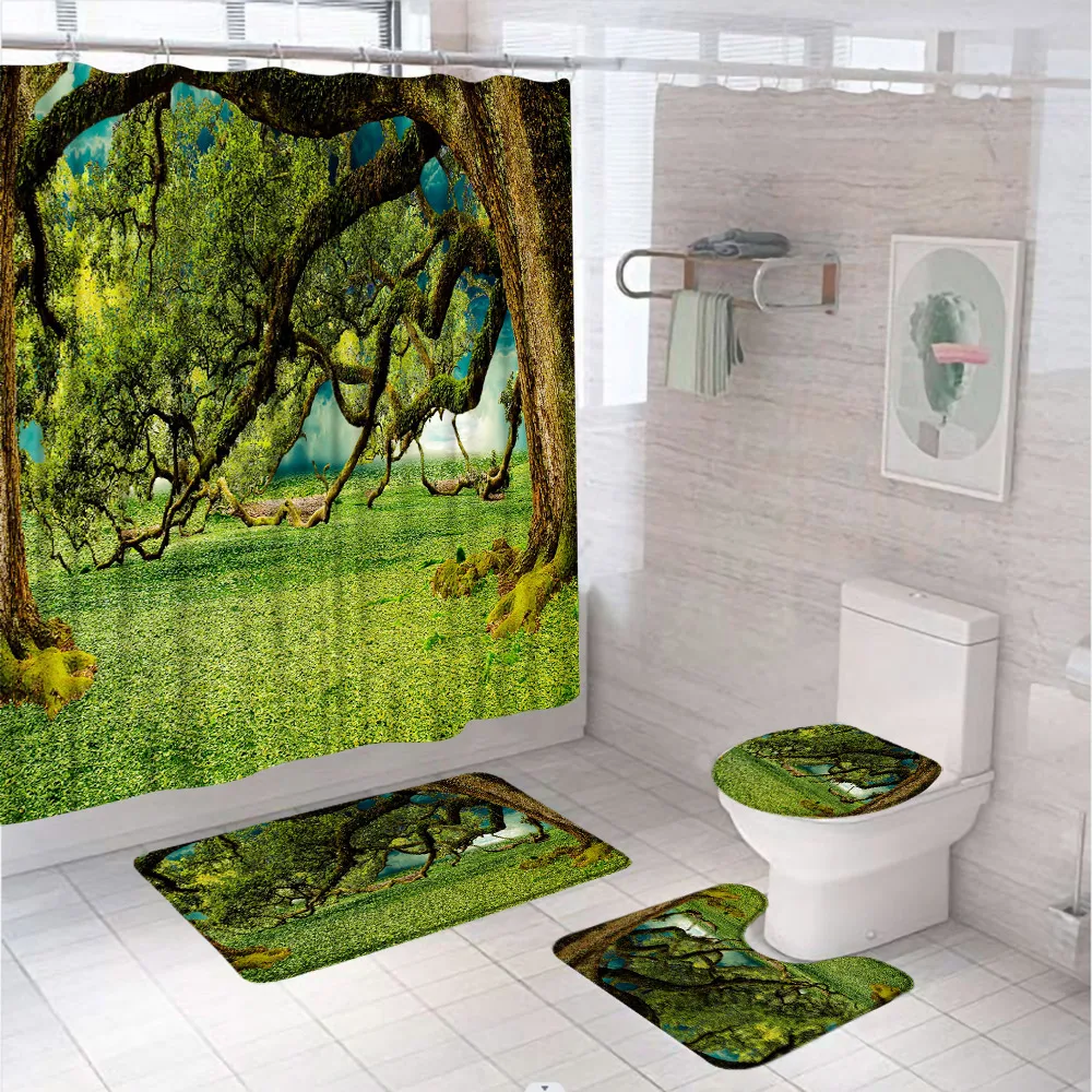 Psychedelic Green Forest Shower Curtain Sets Tree Woodland Scenery Bathroom Decor Curtains Anti-Slip Rug Toilet Cover Bath Mats
Psychedelic Green Forest Shower Curtain Sets Tree Woodland Scenery Bathroom Decor Curtains Anti-Slip Rug Toilet Cover Bath Mats