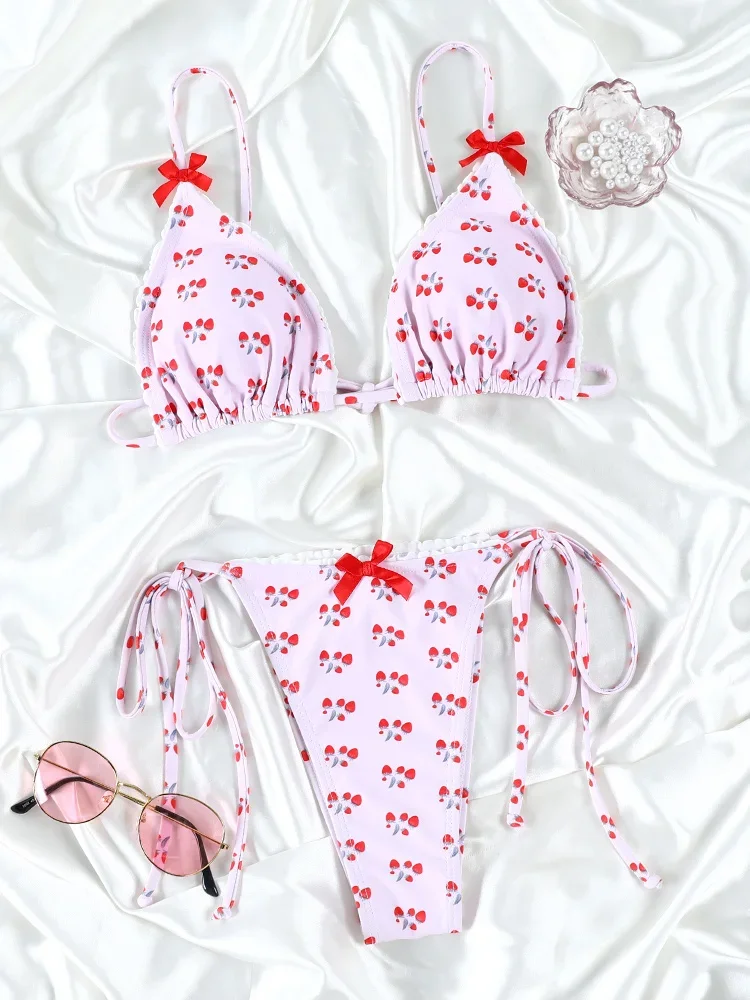 Sexy Cherry Bikinis Set Triangle Female Bow Swimsuit Print Swimwear Summer Wear Bikinis Set Beachwear Micro Thong Biquin
Sexy Cherry Bikinis Set Triangle Female Bow Swimsuit Print Swimwear Summer Wear Bikinis Set Beachwear Micro Thong Biquin