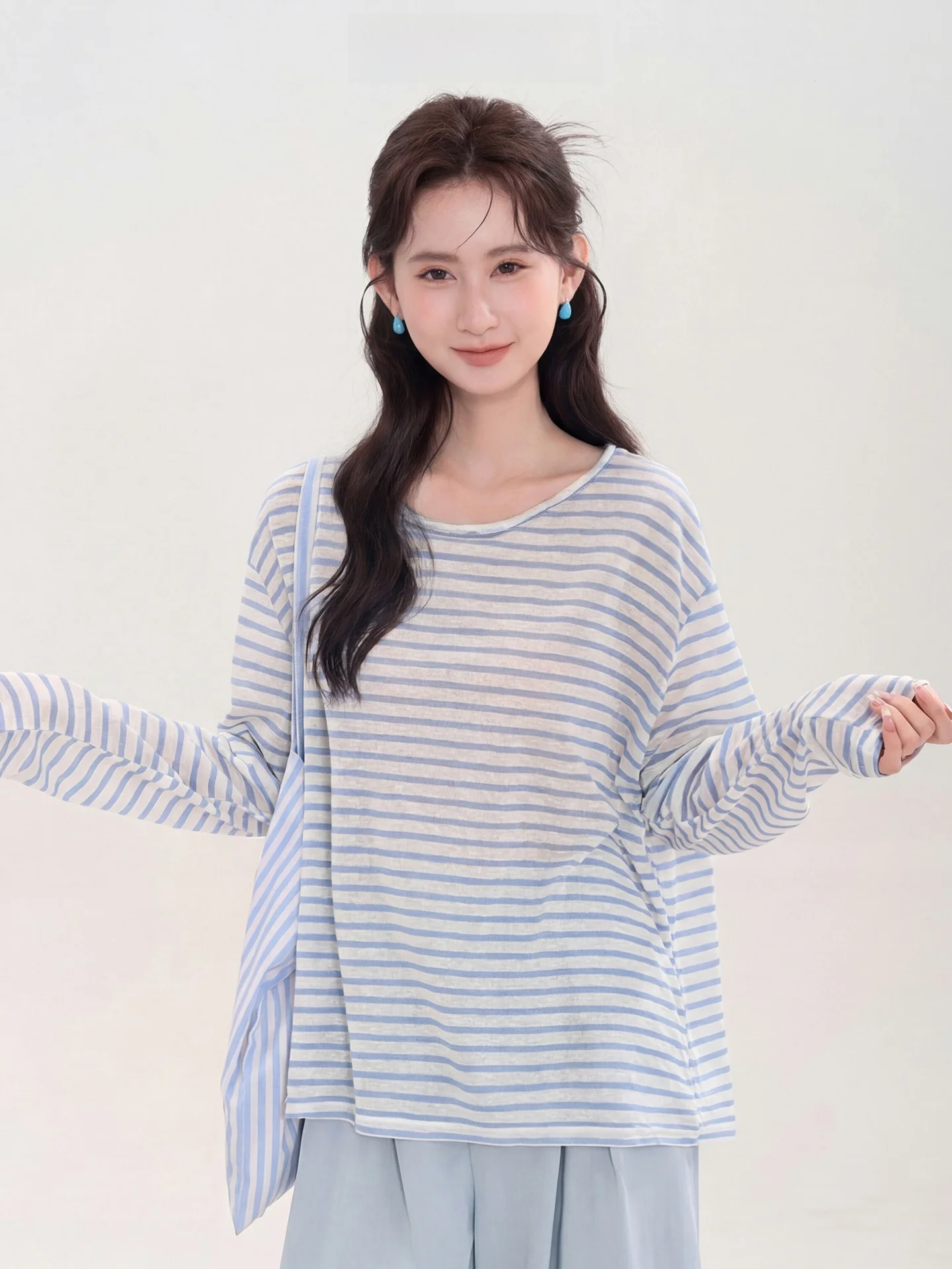 Comfortable Casual Striped Long Sleeve T-Shirt Women's Spring Summer Lightweight round Neck Sun Protection Shirt by Heme
Comfortable Casual Striped Long Sleeve T-Shirt Women's Spring Summer Lightweight round Neck Sun Protection Shirt by Heme
