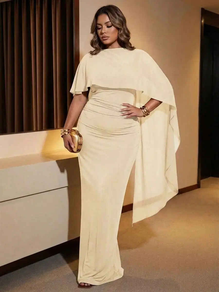 Elegant Solid Color Slim Fit Shawl Dress For Cocktail Party Formal Occasion
Elegant Solid Color Slim Fit Shawl Dress For Cocktail Party Formal Occasion