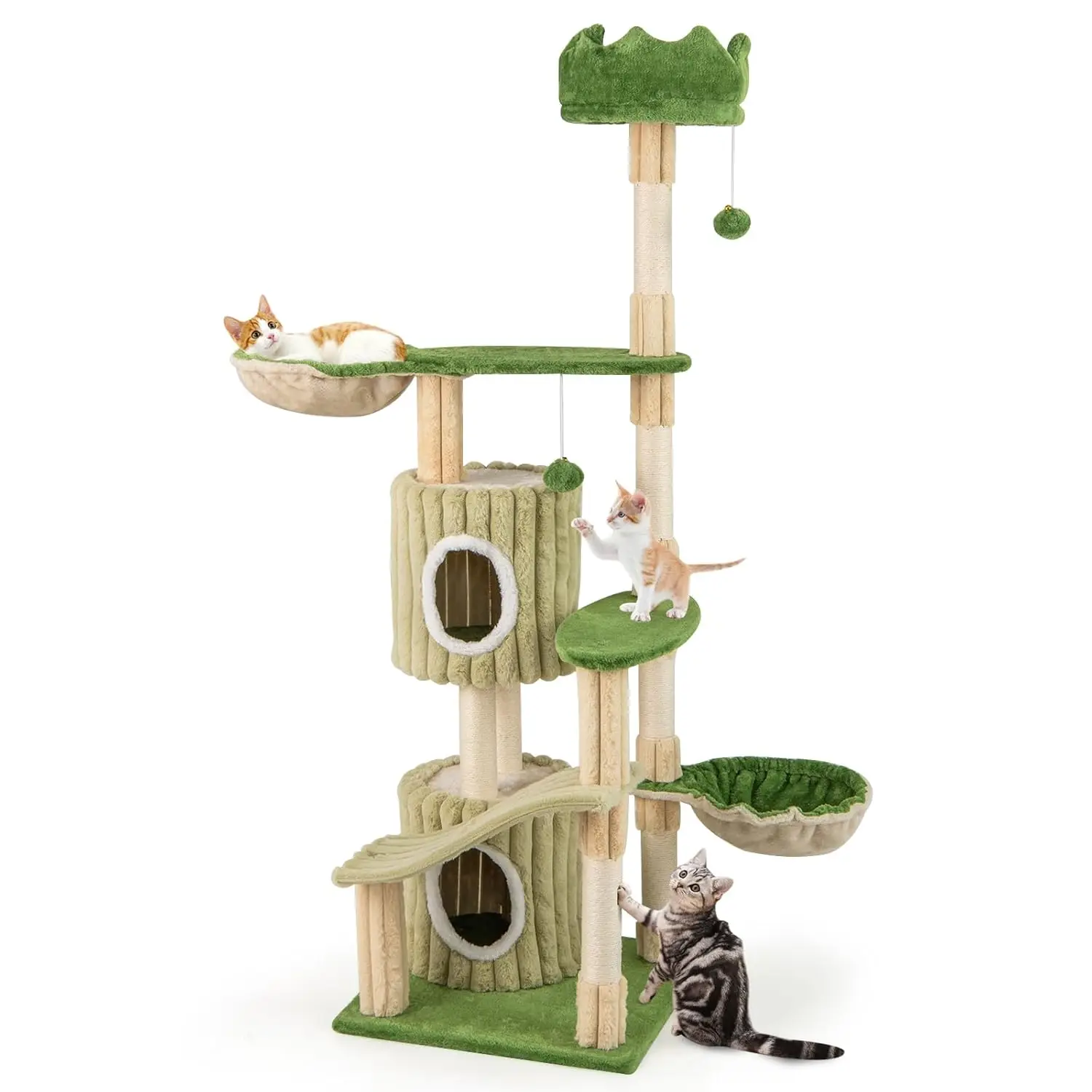 63 inch Tall Cat Tree, Multi-Level Aesthetic Stripped Cat Tower with Sisal Scratching Posts, 2 Condos, 2 Side, Customized
63 inch Tall Cat Tree, Multi-Level Aesthetic Stripped Cat Tower with Sisal Scratching Posts, 2 Condos, 2 Side, Customized