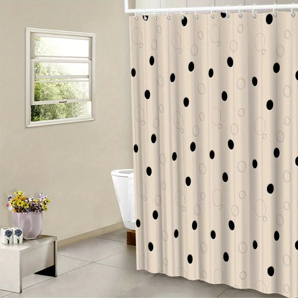 Geometric Shower Curtain - Black Circles on Light Beige, Minimalist Vertical Lines, Machine Washable | Modern Bathroom Decor
Geometric Shower Curtain - Black Circles on Light Beige, Minimalist Vertical Lines, Machine Washable | Modern Bathroom Decor