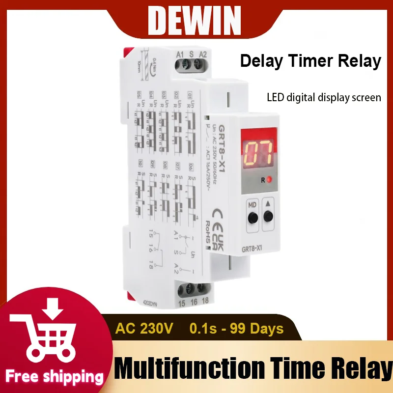 AC230V 220V Multifunction Time Relay Programmable Digital Timer Switch Control DIN Rail Mount 20 Function Choices 0.1s-99 days
AC230V 220V Multifunction Time Relay Programmable Digital Timer Switch Control DIN Rail Mount 20 Function Choices 0.1s-99 days