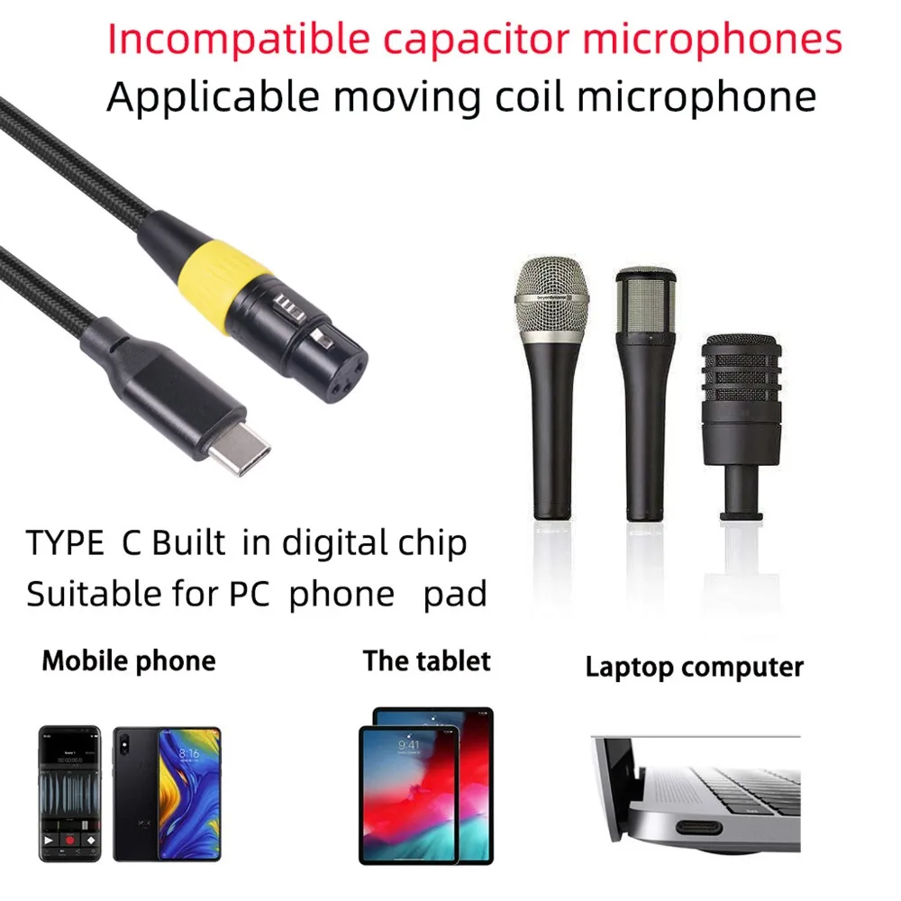 Mic Link Cable 3 Pin XLR XLR to USB C Cable Flexible Type C Male to XLR Female Cable XLR Female Connector Cable For Smartphone
Mic Link Cable 3 Pin XLR XLR to USB C Cable Flexible Type C Male to XLR Female Cable XLR Female Connector Cable For Smartphone