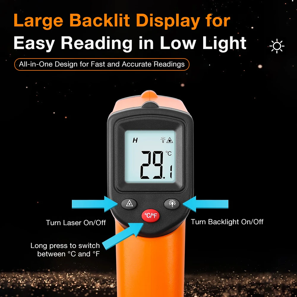 Infrared Thermometer NonContact -50~400℃ Laser Point Digital LCD Industrial Electronic Thermometer Laser Temperature Meter Gun
Infrared Thermometer NonContact -50~400℃ Laser Point Digital LCD Industrial Electronic Thermometer Laser Temperature Meter Gun
