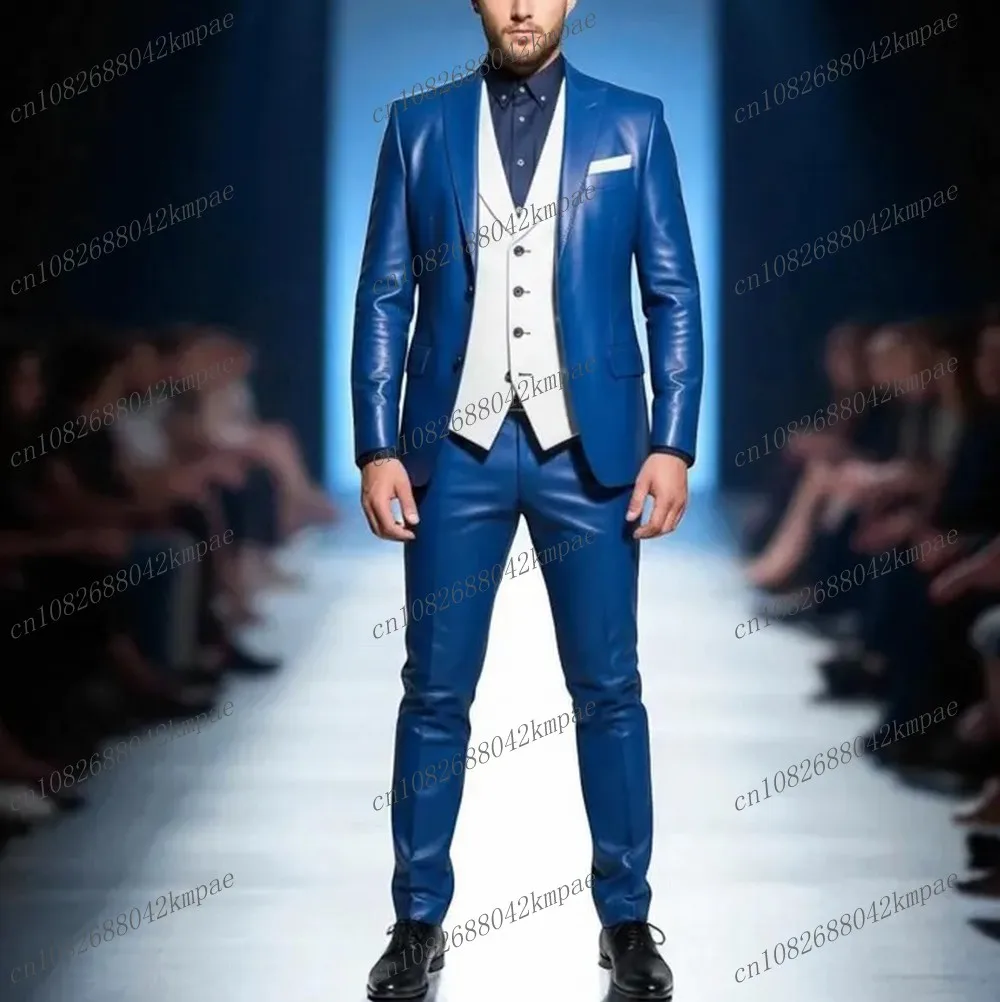 New Blue And White Satin Men Suit Formal Groom Groomsman Wedding Party Prom Male Business Tuxedos 3 Piece Set Blazer Vest Pants
New Blue And White Satin Men Suit Formal Groom Groomsman Wedding Party Prom Male Business Tuxedos 3 Piece Set Blazer Vest Pants