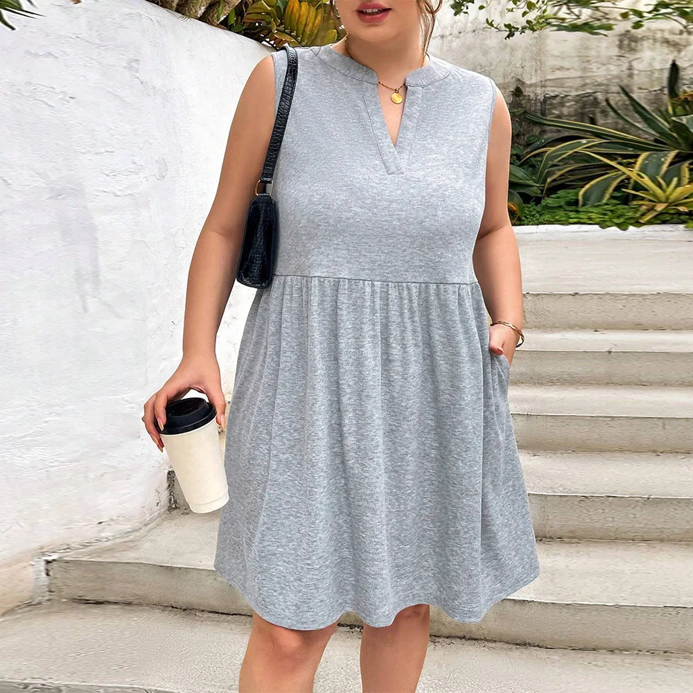Large Size Women's 2025 Summer summer Waist Cinched Solid Color Sleeveless Short Skirt Pocket Knit Dress Elegantes Casual Y2k
Large Size Women's 2025 Summer summer Waist Cinched Solid Color Sleeveless Short Skirt Pocket Knit Dress Elegantes Casual Y2k