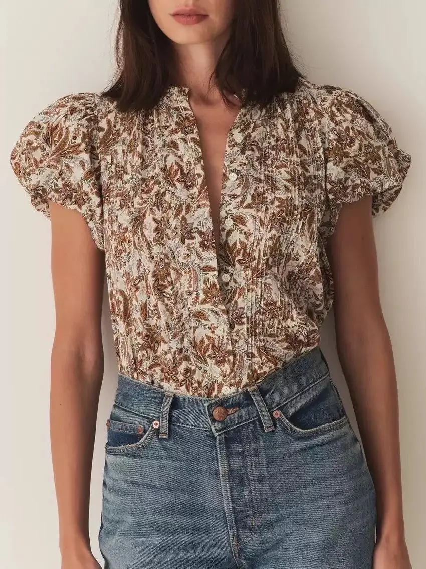 Floral Print Women Cotton Shirt Ruffled Collar Single Breasted Puff Sleeve Vintage Casual Blouse Top
Floral Print Women Cotton Shirt Ruffled Collar Single Breasted Puff Sleeve Vintage Casual Blouse Top
