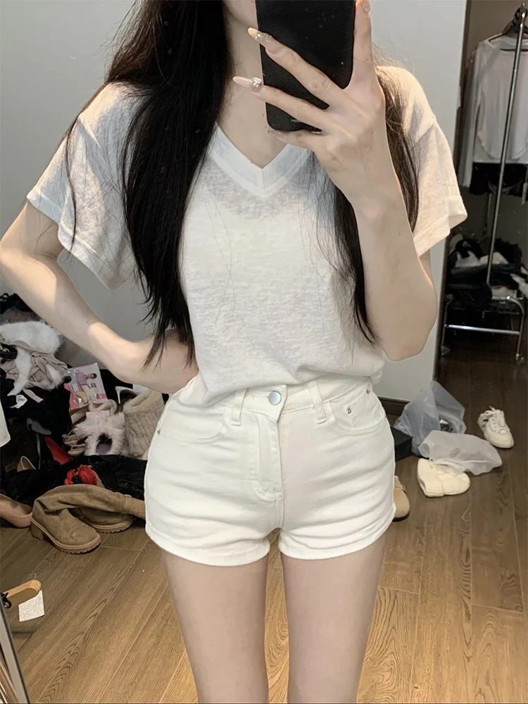 White High Waist Denim Shorts Women Summer New Large Size Slim Thin Outerwear Small A-Line Tight Hot Pants Casual Style
White High Waist Denim Shorts Women Summer New Large Size Slim Thin Outerwear Small A-Line Tight Hot Pants Casual Style