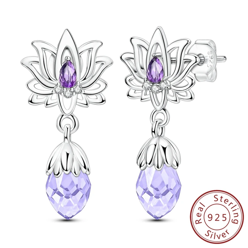 Crystal 100% 925 Sterling Silver Purple Lotus Stud Earrings For Women Fashion Jewelry Earrings Accessories
Crystal 100% 925 Sterling Silver Purple Lotus Stud Earrings For Women Fashion Jewelry Earrings Accessories