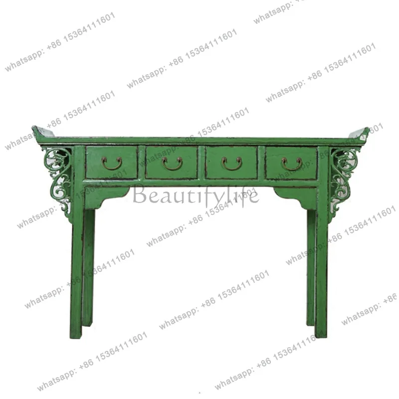 Chinese green strip case solid wood antique and old entrance table Shentai
Chinese green strip case solid wood antique and old entrance table Shentai