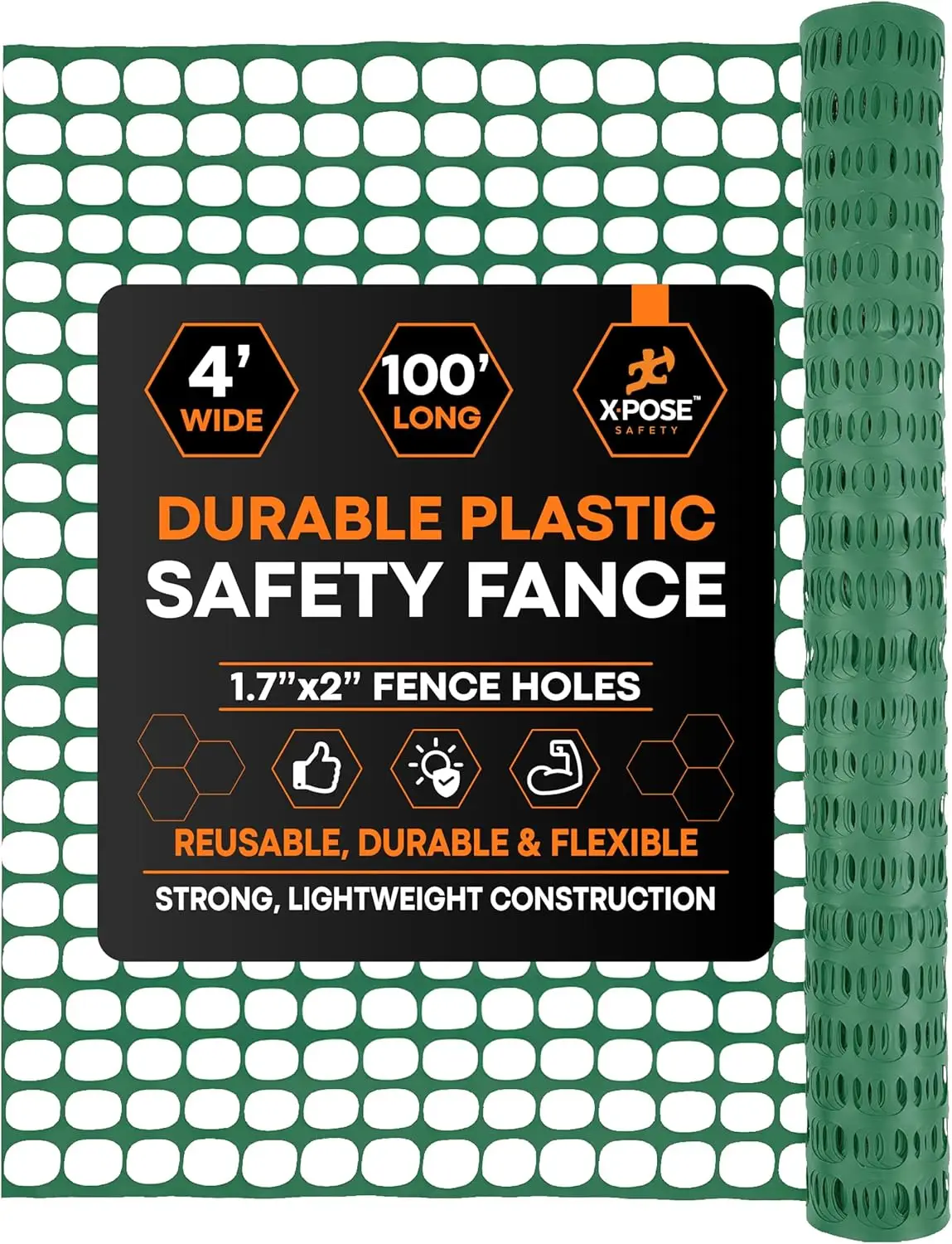 Heavy Duty Green Plastic Mesh Fence, 4'x100' Roll for Garden, Snow, Construction & Animal Control
Heavy Duty Green Plastic Mesh Fence, 4'x100' Roll for Garden, Snow, Construction & Animal Control