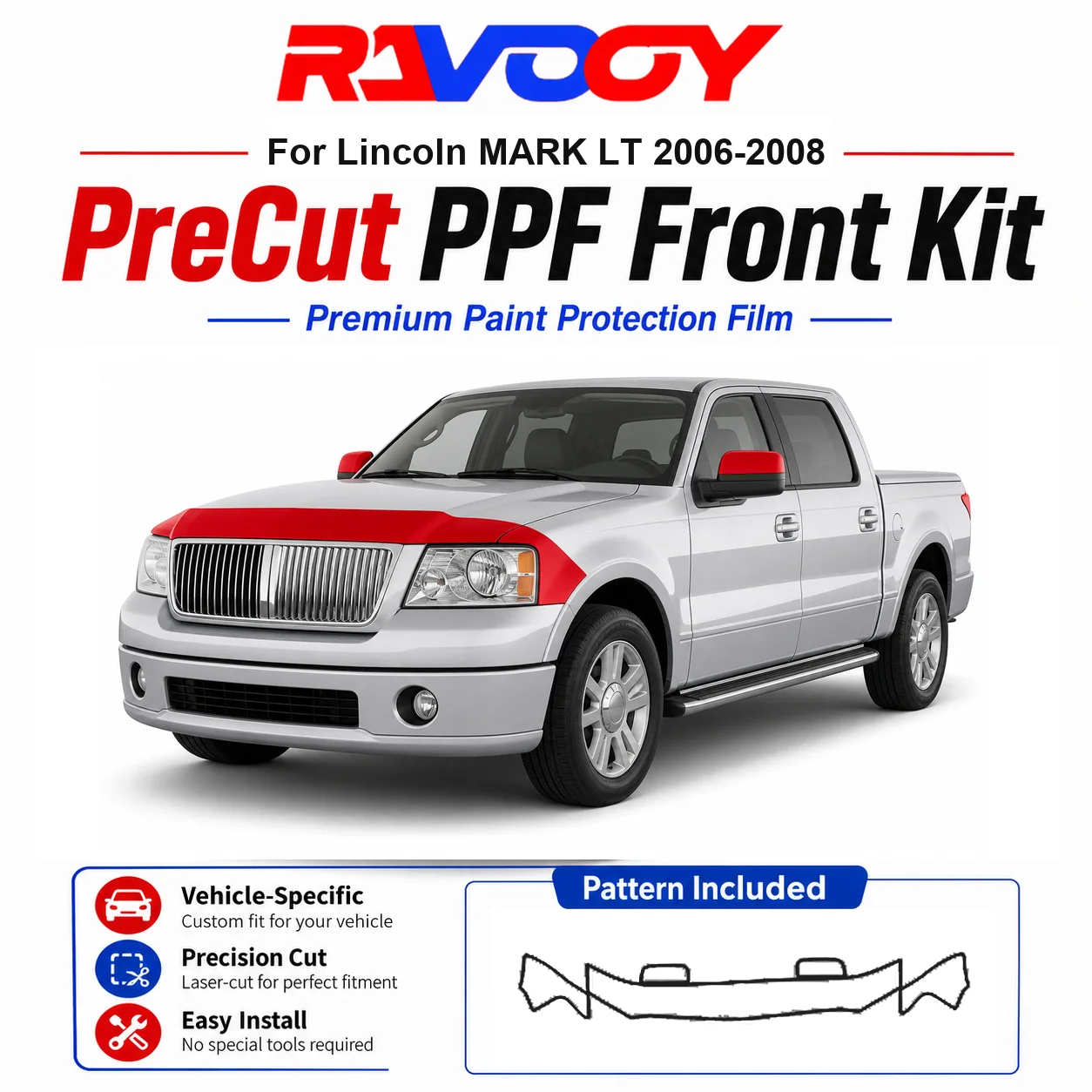 8.5mil TPU Precut PPF Kit For Lincoln MARK LT 2006-2008 - Hood, Fenders & Mirror Set - Self-Healing Clear Bra Film
8.5mil TPU Precut PPF Kit For Lincoln MARK LT 2006-2008 - Hood, Fenders & Mirror Set - Self-Healing Clear Bra Film