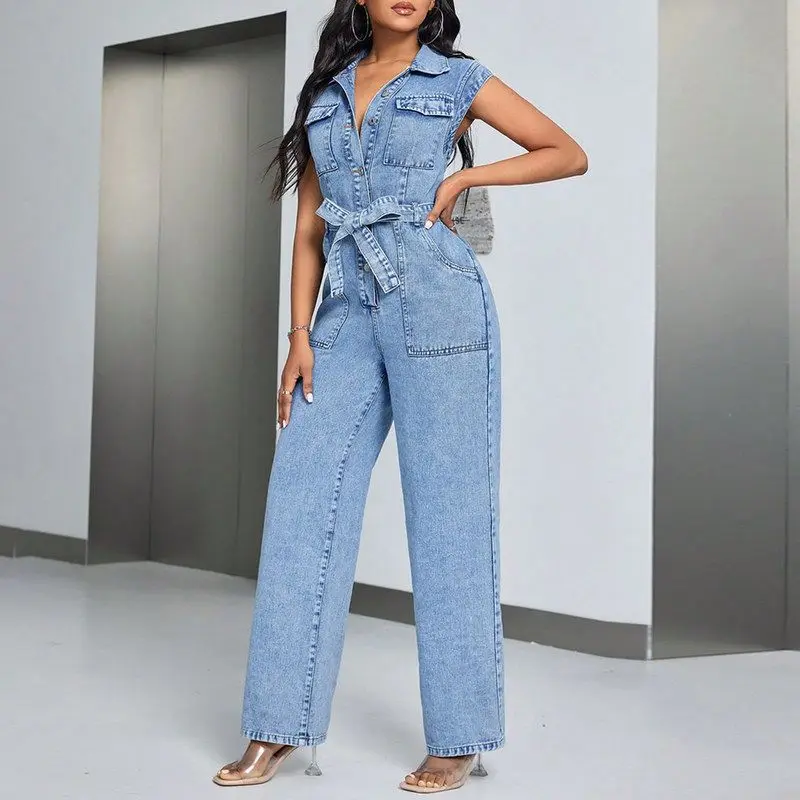 Faionable Casual Denim Jumpsuit Long Pants Svel Low Waist Workwear Sle Comfortable Stretchy Ladies' Jumpsuit
Faionable Casual Denim Jumpsuit Long Pants Svel Low Waist Workwear Sle Comfortable Stretchy Ladies' Jumpsuit