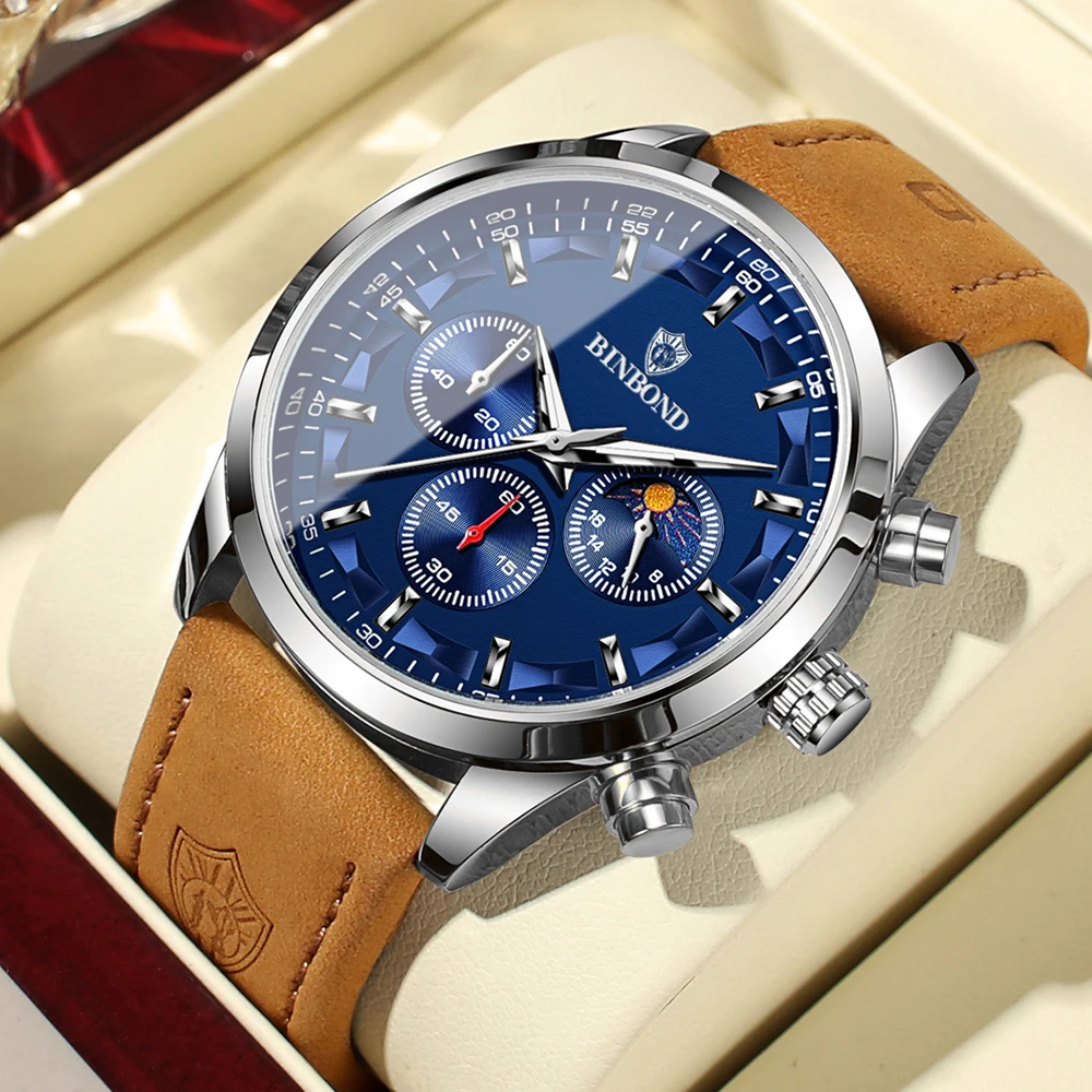 BINBOND Luxury Man Quartz Watch Waterproof Luminous Pointer Date Chronograph Leather Men's Wristwatch Military Sports Male Watch
BINBOND Luxury Man Quartz Watch Waterproof Luminous Pointer Date Chronograph Leather Men's Wristwatch Military Sports Male Watch