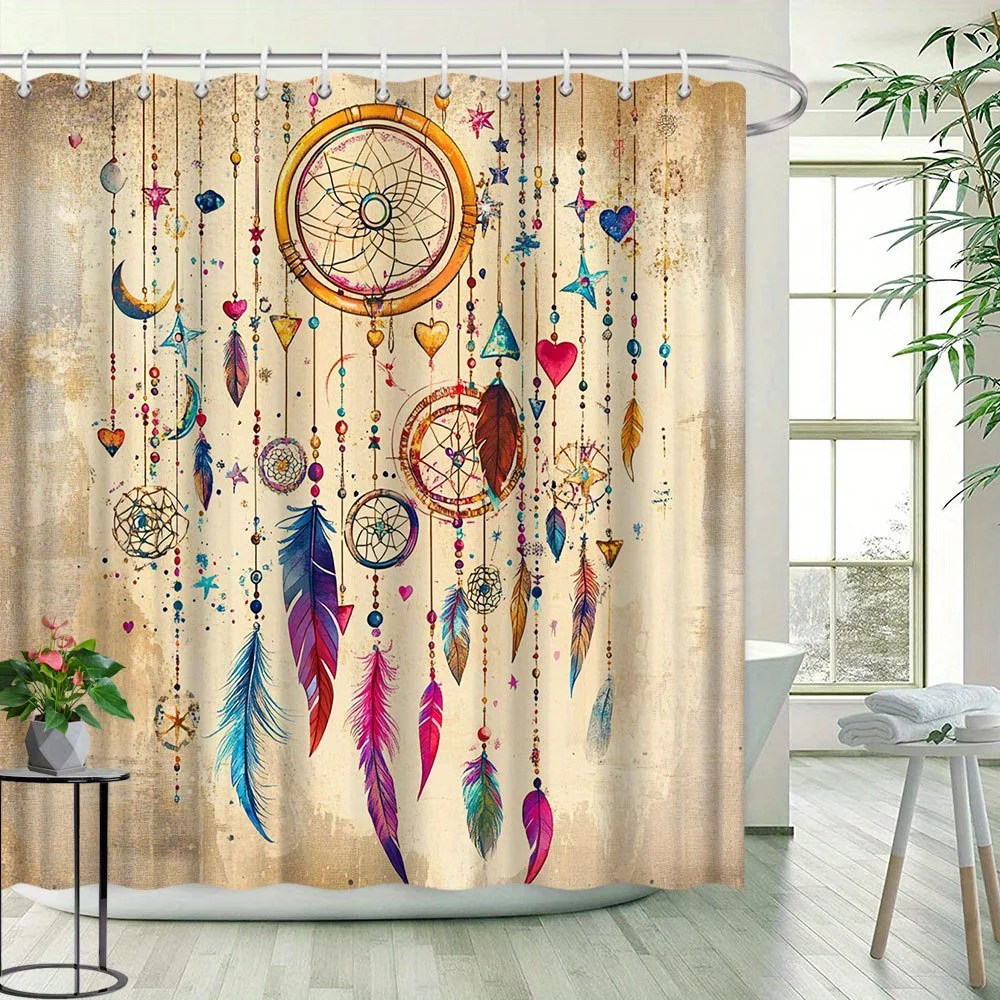 1pc Dreamcatcher Pattern Shower Curtain with Indian Feather Design for Bathroom Decor Polyester Fabric Includes 12 Hooks
1pc Dreamcatcher Pattern Shower Curtain with Indian Feather Design for Bathroom Decor Polyester Fabric Includes 12 Hooks