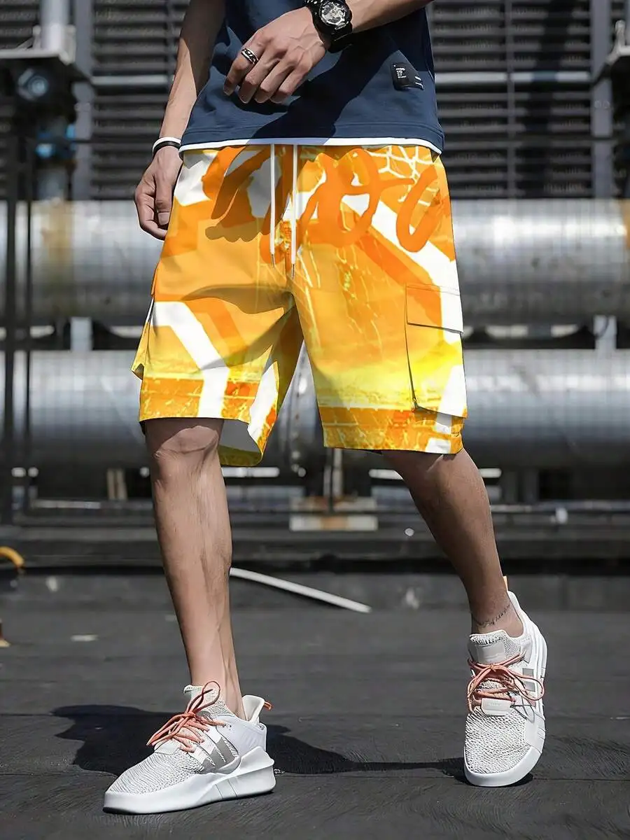 Mens Orange White Art Brushstroke Pattern Workwear Shorts With Pocket And Drawstring
Mens Orange White Art Brushstroke Pattern Workwear Shorts With Pocket And Drawstring