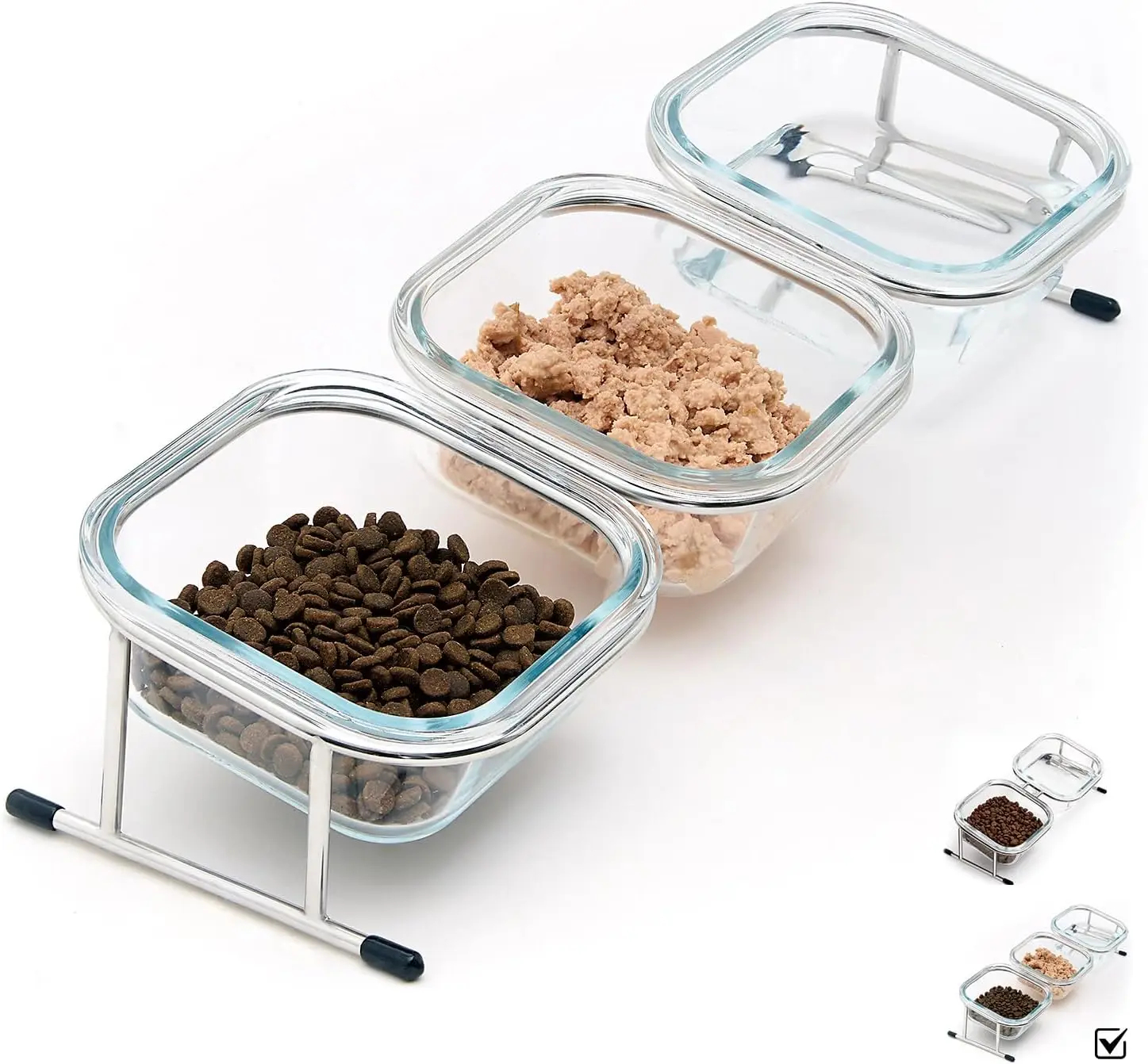 15° Tilted Glass Raised Cat Food Bowl with Stainless Steel Stand, 3 Bowls and Anti-Slip Feet for Cats and Small Dogs
15° Tilted Glass Raised Cat Food Bowl with Stainless Steel Stand, 3 Bowls and Anti-Slip Feet for Cats and Small Dogs