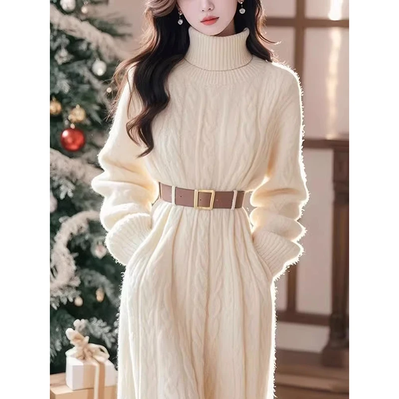 Elegant High-Neck Twisted Knit Sweater Dress 2025 Women Autumn Winter Warm Elastic Luxury Loose Style Fashionable
Elegant High-Neck Twisted Knit Sweater Dress 2025 Women Autumn Winter Warm Elastic Luxury Loose Style Fashionable