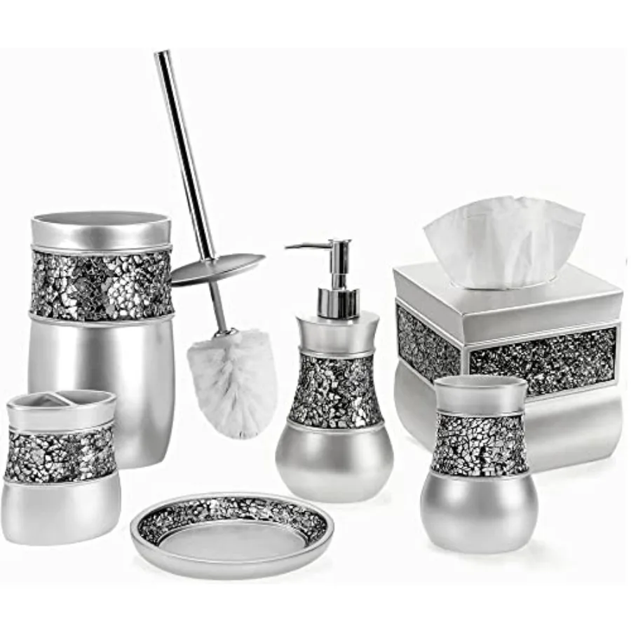 Crkled GlaSilver Baroom cessories Set - 6 Piece Baroom Set ludes: Toilet Bh and Holder Set Tissue Box Cover Toobh Holder So Dis
Crkled GlaSilver Baroom cessories Set - 6 Piece Baroom Set ludes: Toilet Bh and Holder Set Tissue Box Cover Toobh Holder So Dis