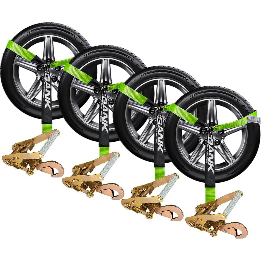 4-Pack 2x96 Adjustable Car Tie Down Straps with Tire Strap, 3,300lb Capacity, Green
4-Pack 2x96 Adjustable Car Tie Down Straps with Tire Strap, 3,300lb Capacity, Green