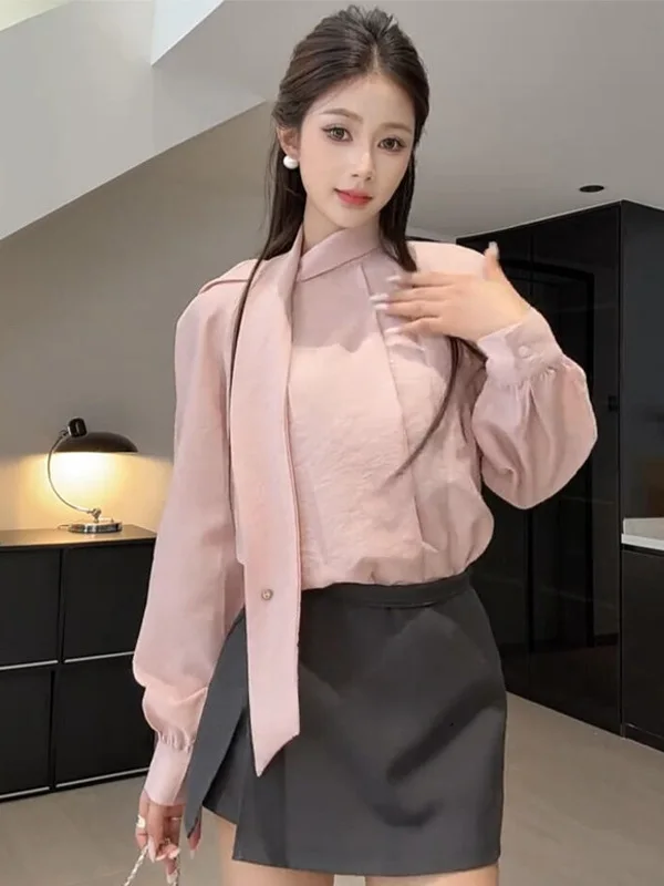 Early Autumn Fashion Pink Sash Long Sleeve Shirt Women's New Style Youthful Beautiful Unique Shirt Polyester Fiber Loose Fit
Early Autumn Fashion Pink Sash Long Sleeve Shirt Women's New Style Youthful Beautiful Unique Shirt Polyester Fiber Loose Fit